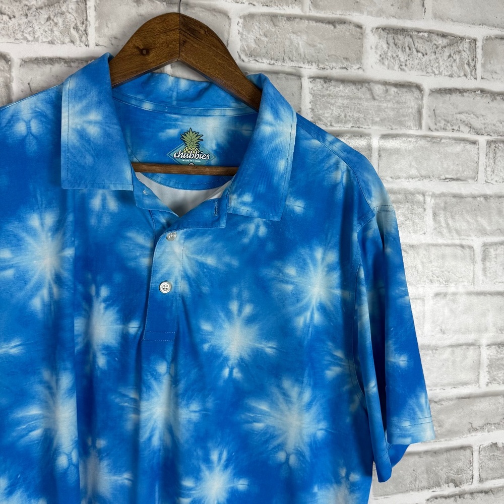 Chubbies Royal Blue Tie Dy Performance Stretch Casual Golf Polo Mens LARGE